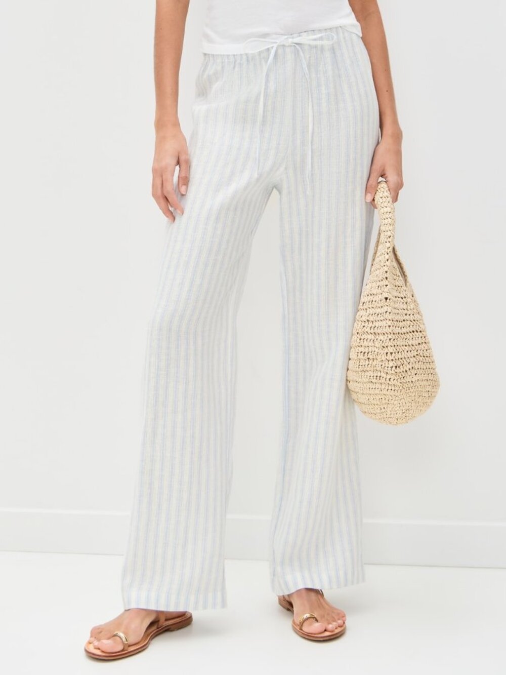 NWT Reformation Olina Linen Pants Swan Stripe | Pull On Drawstring XS